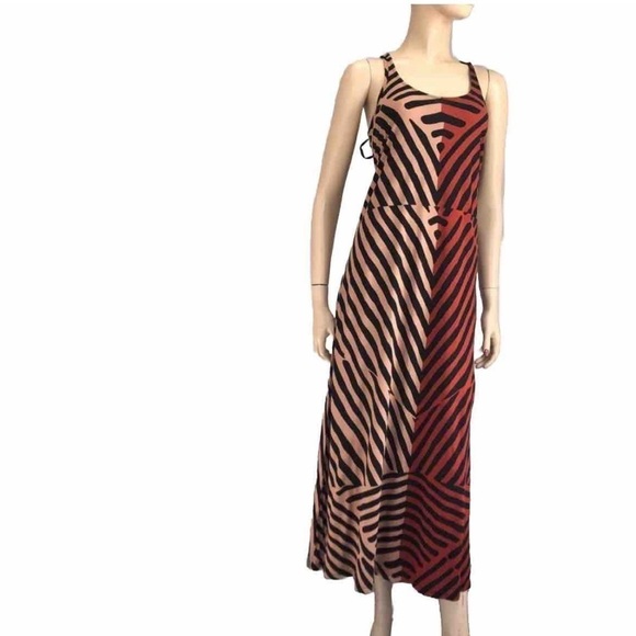 LOFT maxi dress Chevron brown, black& orange - Picture 1 of 13